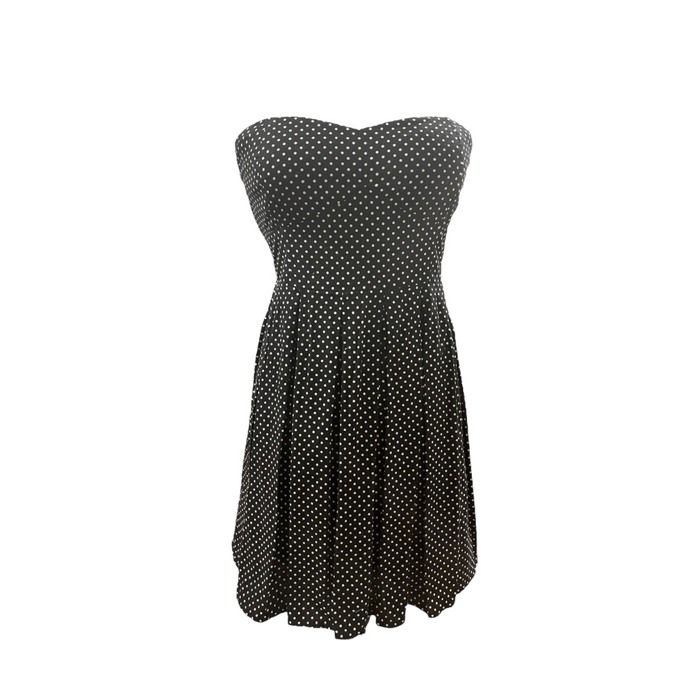 ❌SOLD❌Black & White Mini Polka Dot Cotton Strapless Mini Dress.